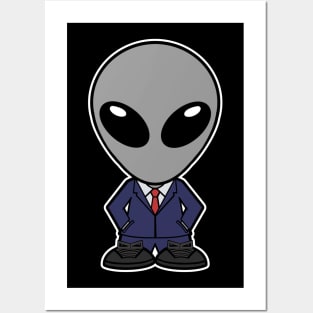 Gray Alien Extraterrestrial In Suit Posters and Art